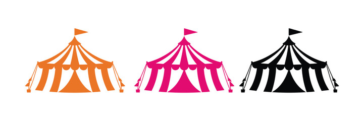 Circus tent icons featuring carnival pavilion, festival entertainment, striped canopy, amusement attraction, and clean vector graphics for event and recreation design © MD. ARIF ISLAM