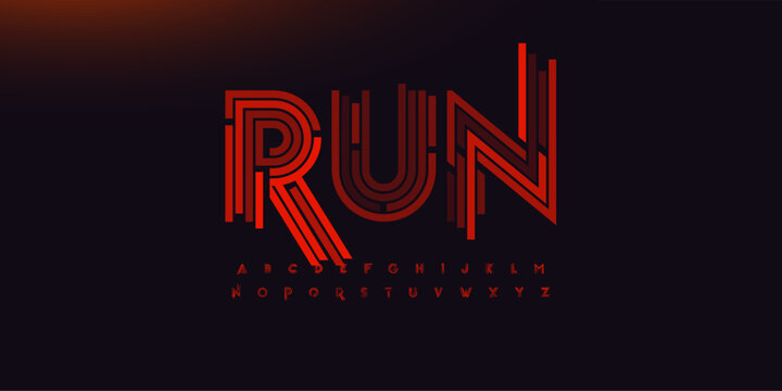 Abstract Font AI Security Logo Cyber Alphabet Red Stripes Letters Digital Typography, Cyber Sport Game Typographic Design for HUD Text, Cyber Security Tech Headline, Hacker Logotype. Vector Typeface