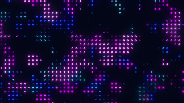 Seamless looping abstract digital technology motion graphics featuring glowing circular dot patterns. This set includes various designs such as flat 2D grid animations and dynamic isometric views.