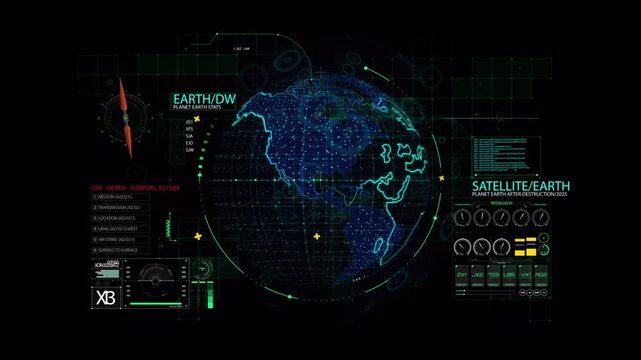 Futuristic Digital Earth Globe HUD Interface Display Animation.