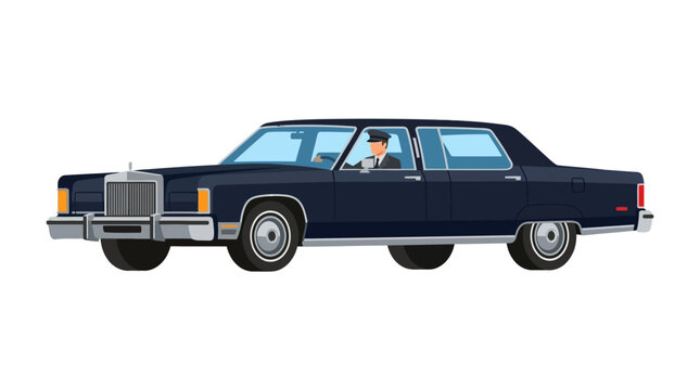 Classic Dark Blue Limousine with Chauffeur Driving