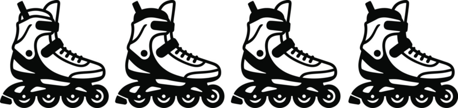 Black inline roller skates icons