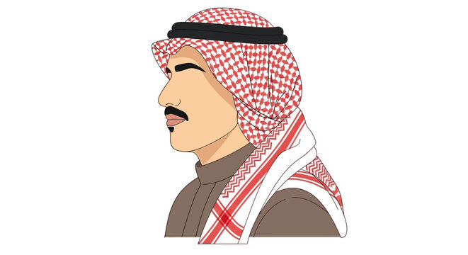 Man in Traditional Arab Headdress and Thobe, Profile View, Middle Eastern Culture
