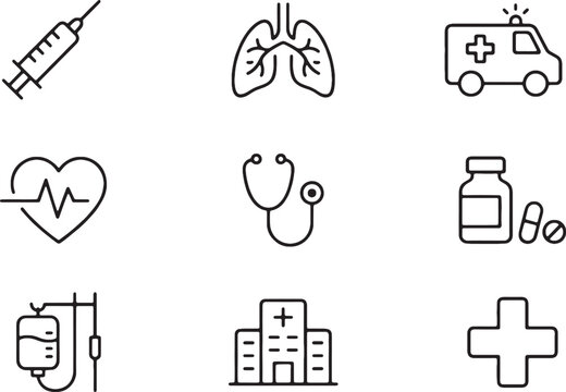 Healthcare Line Icon Set - Medical Outline Vector Pack