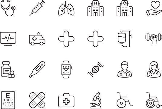 Healthcare and Medical Line Icons Set - Outline Vector