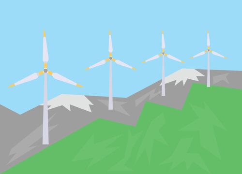 Four Wind Turbines on Green Hills
