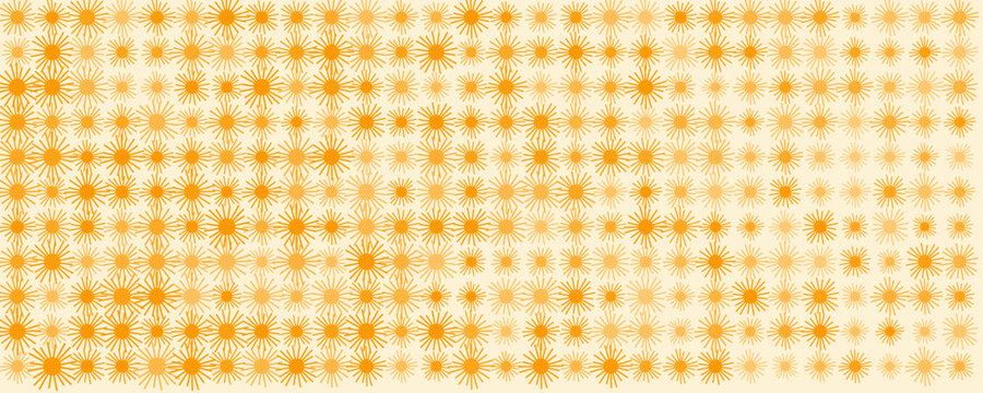 Sun Groovy Background Summer Geometric Pattern, Yellow Sunny Flower Texture for Vocation Adventure Holiday Camp, Kid Baby Wallpaper, Renewable Energy Clean Power Graphic. Vector Illustration
