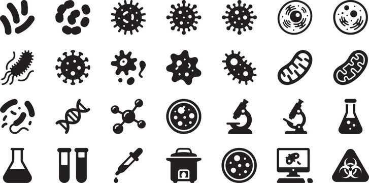 Microbiology and Virus Icons Set - Science Vector Pack
