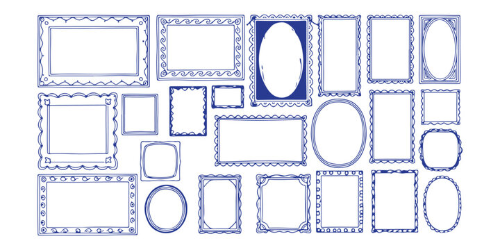 Set of various decorative vintage picture frames in different shapes and sizes