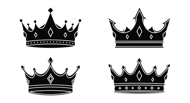 Four Black Crown Silhouettes With Decorative Elements Silhouette