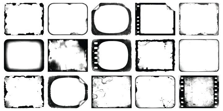 Set of vintage film frames and old grunge photo borders