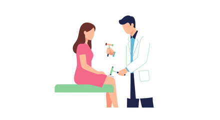 Fototapeta premium Doctor examining patient's knee reflex with reflex hammer in clinic