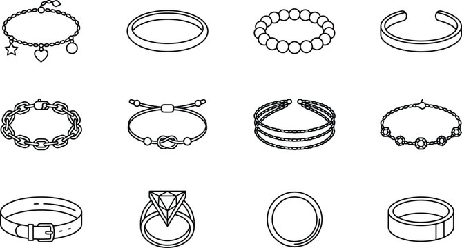 Collection of various bracelets and rings