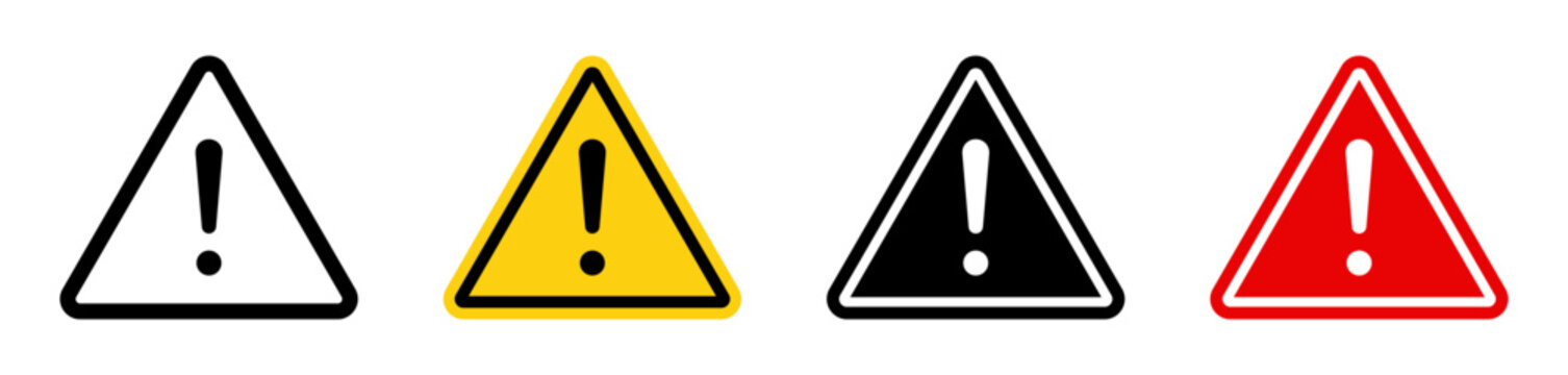 Caution signs set. Warning, danger, attention, risk, important, alarm, hazard symbol on white background - stock vector.