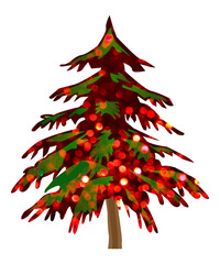 Obraz premium Sparkling christmas tree with glowing lights isolated on transparent background
