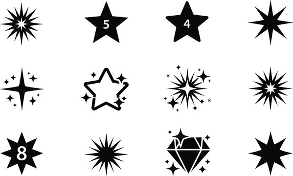 Black and white star with numbers and geometric shapes plus sign d