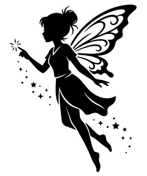 Magical fairy silhouette with sparkling pixie dust for fantasy concept