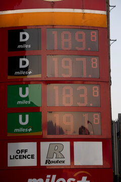 Drogheda, County Louth, Ireland - May 25, 2026: A petrol station displays high prices due to ongoing global strife.