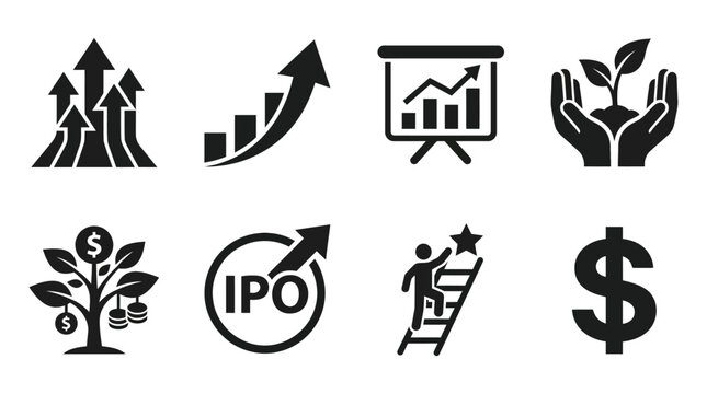 Financial Icons Collection Black Silhouette finance investment