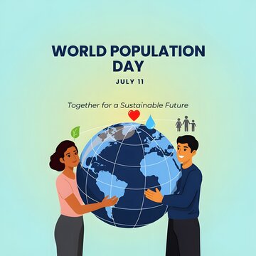 World population day banner with colorful human icons representing global community on July 11