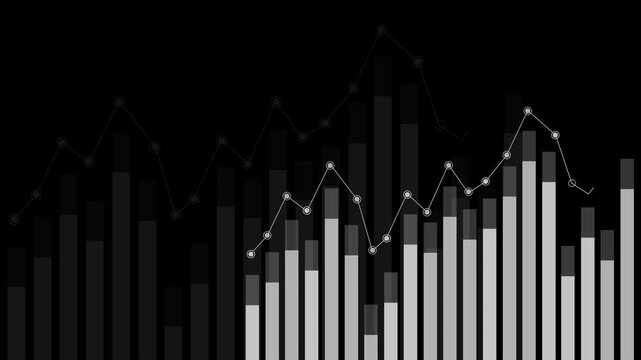 Abstract chart with bar graph and line graph showing business data trend animation