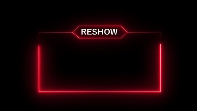 Reshow neon frame animation with neon box frame. Animated neon reshow streaming Icon.The concept of Video reshow the frame neon animation 4k.