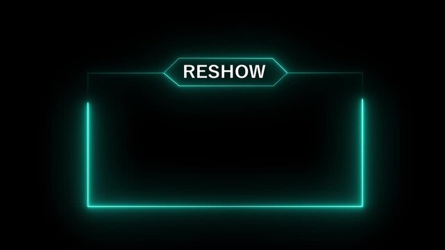 Reshow neon frame animation with neon box frame. Animated neon reshow streaming Icon.The concept of Video reshow the frame neon animation 4k.