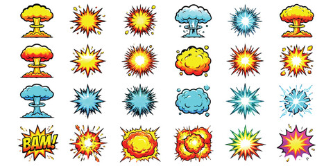Set of colorful comic book explosion and blast effect icons in vector illustration © md