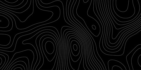 Topographic map contour lines background abstracts geographic cartography line art illustration, seamless pattern on black terrain elevation map design for wallpaper tech backdrop banner. © Abu Bokkor Siddique