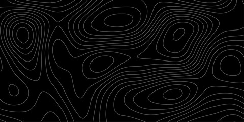 Topographic map contour lines background abstracts geographic cartography line art illustration, seamless pattern on black terrain elevation map design for wallpaper tech backdrop banner. © Abu Bokkor Siddique