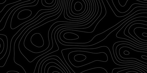 Topographic map contour lines background abstracts geographic cartography line art illustration, seamless pattern on black terrain elevation map design for wallpaper tech backdrop banner. © Abu Bokkor Siddique