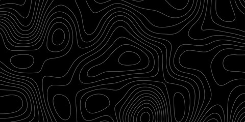 Topographic map contour lines background abstracts geographic cartography line art illustration, seamless pattern on black terrain elevation map design for wallpaper tech backdrop banner. © Abu Bokkor Siddique