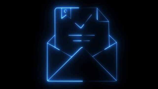 Opened envelope and document with blue check mark. Verification email. 4k Motion graphics Animation.