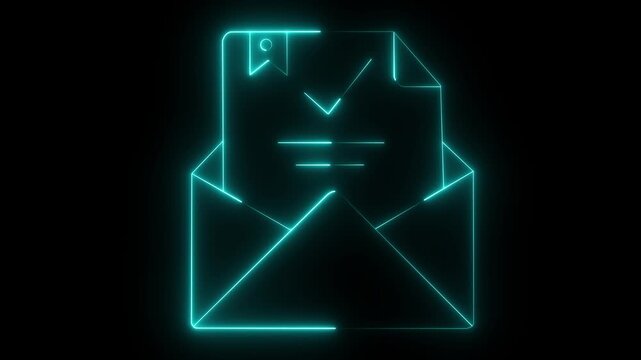 Opened envelope and document with cyan check mark. Verification email. 4k Motion graphics Animation.