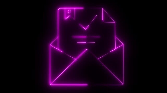 Opened envelope and document with pink check mark. Verification email. 4k Motion graphics Animation.