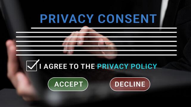 Privacy Consent Agreement with Check Box and Buttons for Accept and Decline Options in a Digital Environment Haptic.