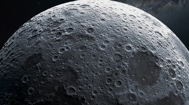 Detailed view of a cratered rocky celestial body in deep space, dramatic cosmic landscape, astronomy, exploration and science concept
