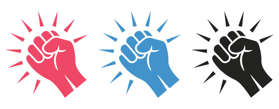 Fist Hitting Icons Featuring Knocking Gesture, Human Hand, Impact Lines and Outline Variations, vector, design