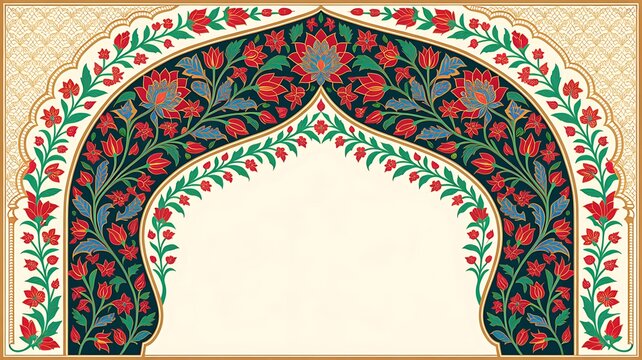 Seamless horizontal border pattern of traditional indian or mughal style floral motif featuring blue and yellow flowers, leaves, and paisley on a light blue background