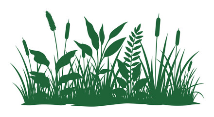 Green plants and cattails in silhouette. © vinci