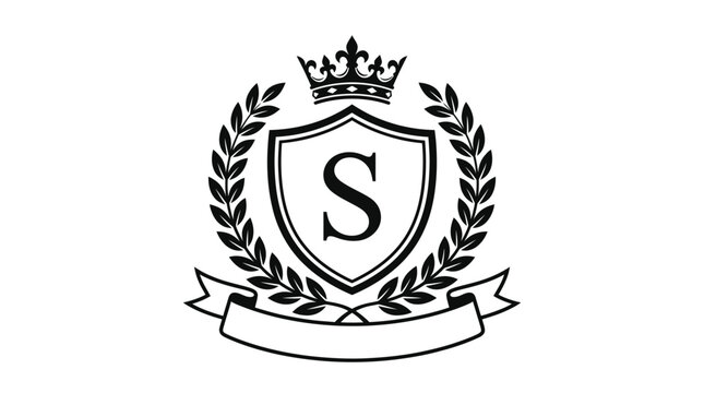 Royal shield crest with letter S crown and wreath.