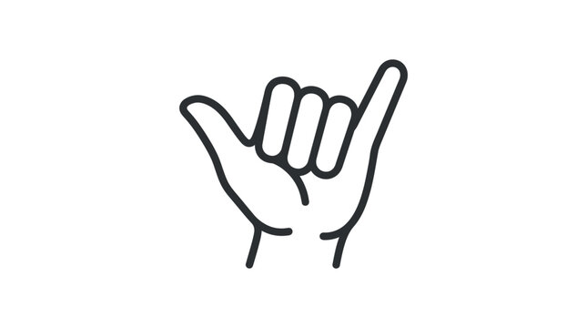 Shaka hang loose hand gesture line icon.