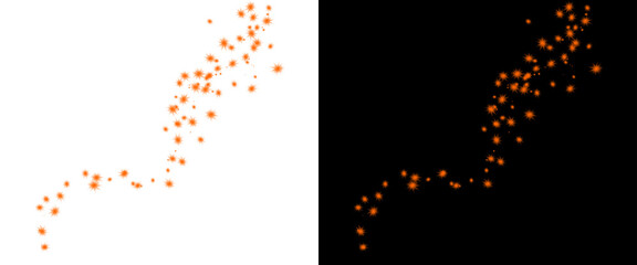 Orange glitter dust trail isolated on white and black backgrounds, sparkling gold confetti particles, glowing magic light effect © Md