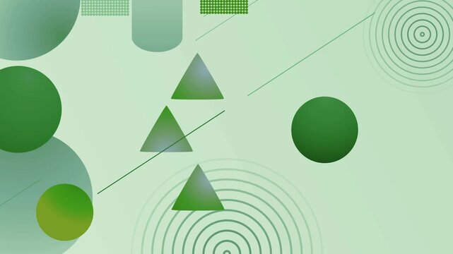Abstract geometric background with glowing triangles circles lines and spiral rings gradient backdrop animation