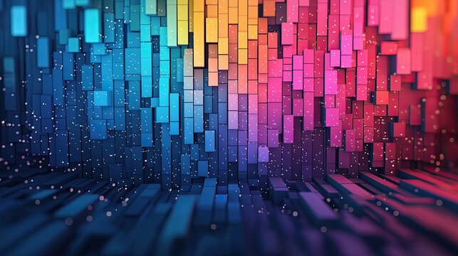 Cyber automation virtualization concept, Vibrant Abstract Background with Colorful Blocks and Floating Particles