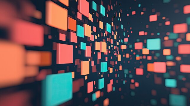 Cyber automation virtualization concept, Abstract colorful squares in a dynamic digital space background
