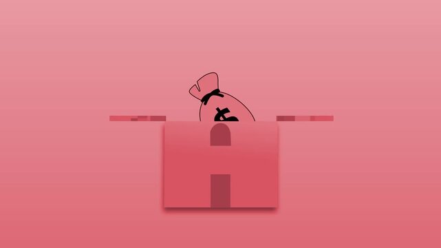 Minimalist dollar money bag centered gradient background animation