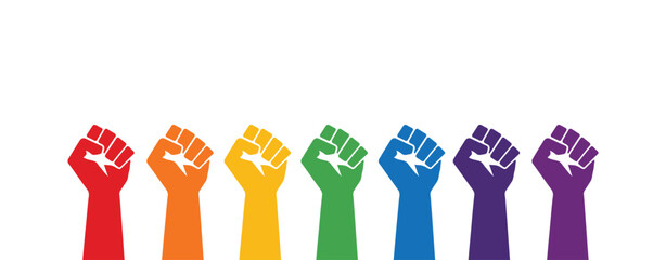 Raised fist icons representing unity solidarity empowerment diversity and social activism © MASUD MONY