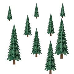 Obraz premium Low Poly Green Pine Trees Collection Isolated on White Background