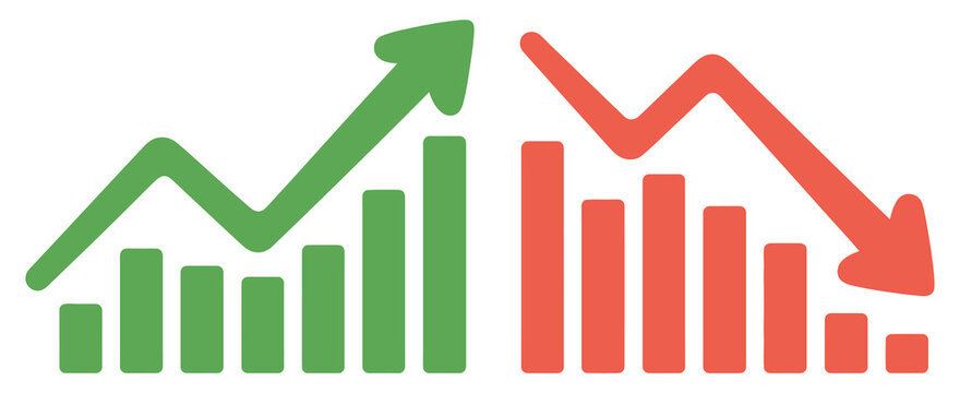 Graph Featuring Up and Down Arrows, Financial Growth, Market Decline and Trend Analysis Elements, vector, design